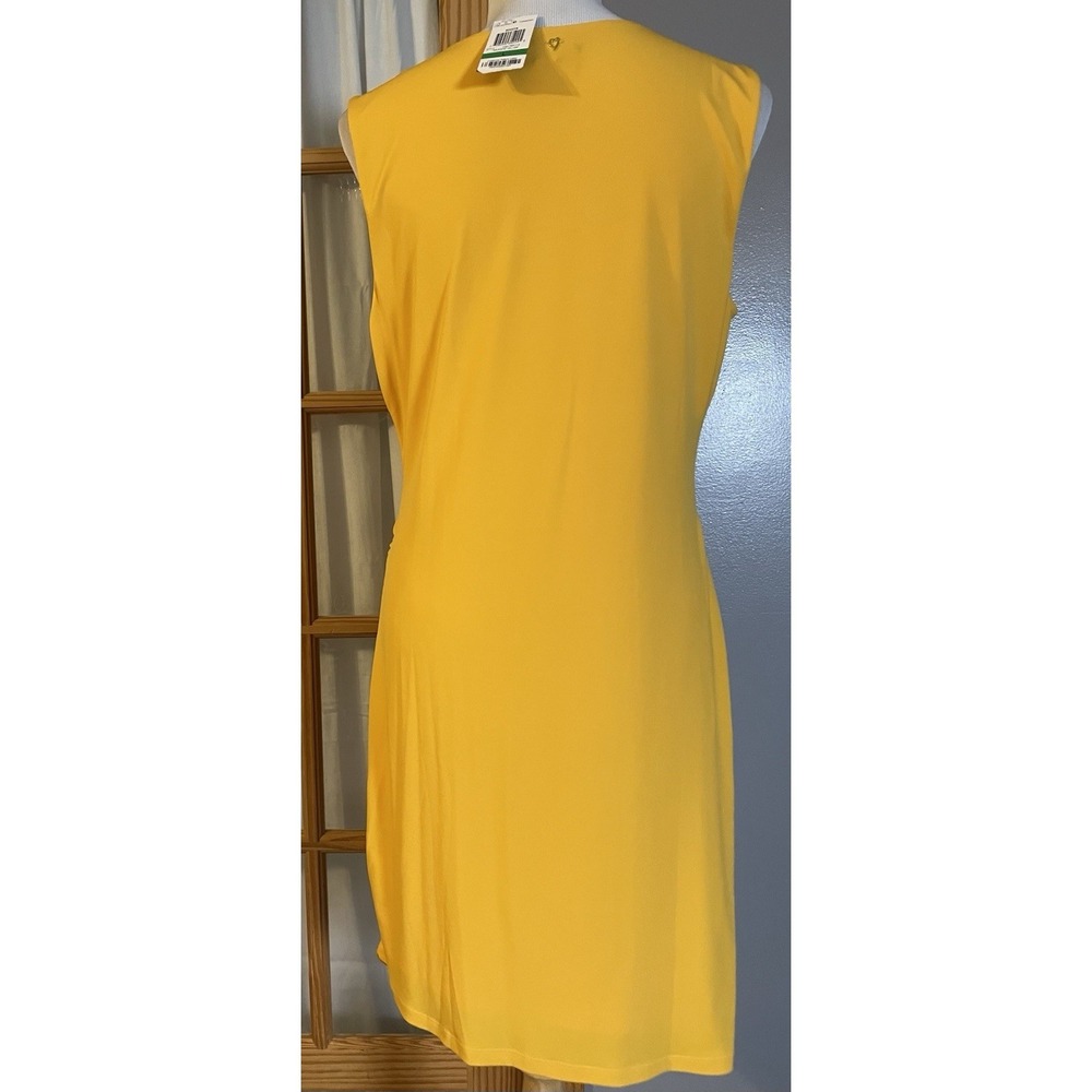 Thalia Sodi Studded Faux Wrap Dress L Yellow Gold Side Ruched  Slanted Hem Party - Picture 4 of 16